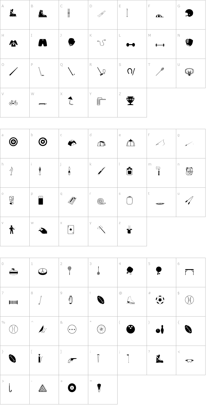 Character Map Sports&Hobbies Font