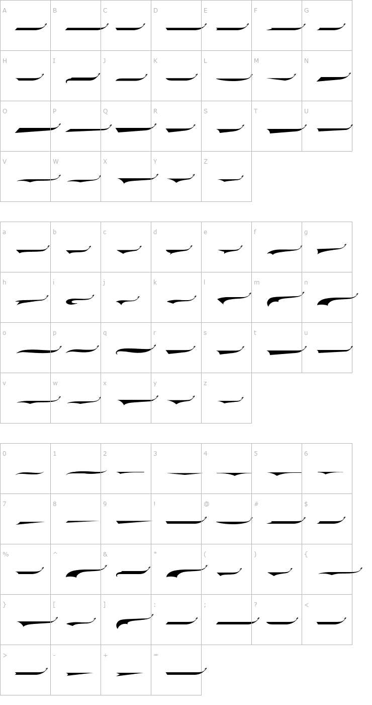 Character Map SportScript Swashes Medium Font