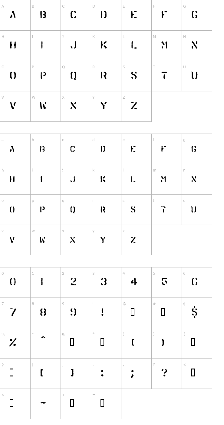 Character Map SprayStencil Font