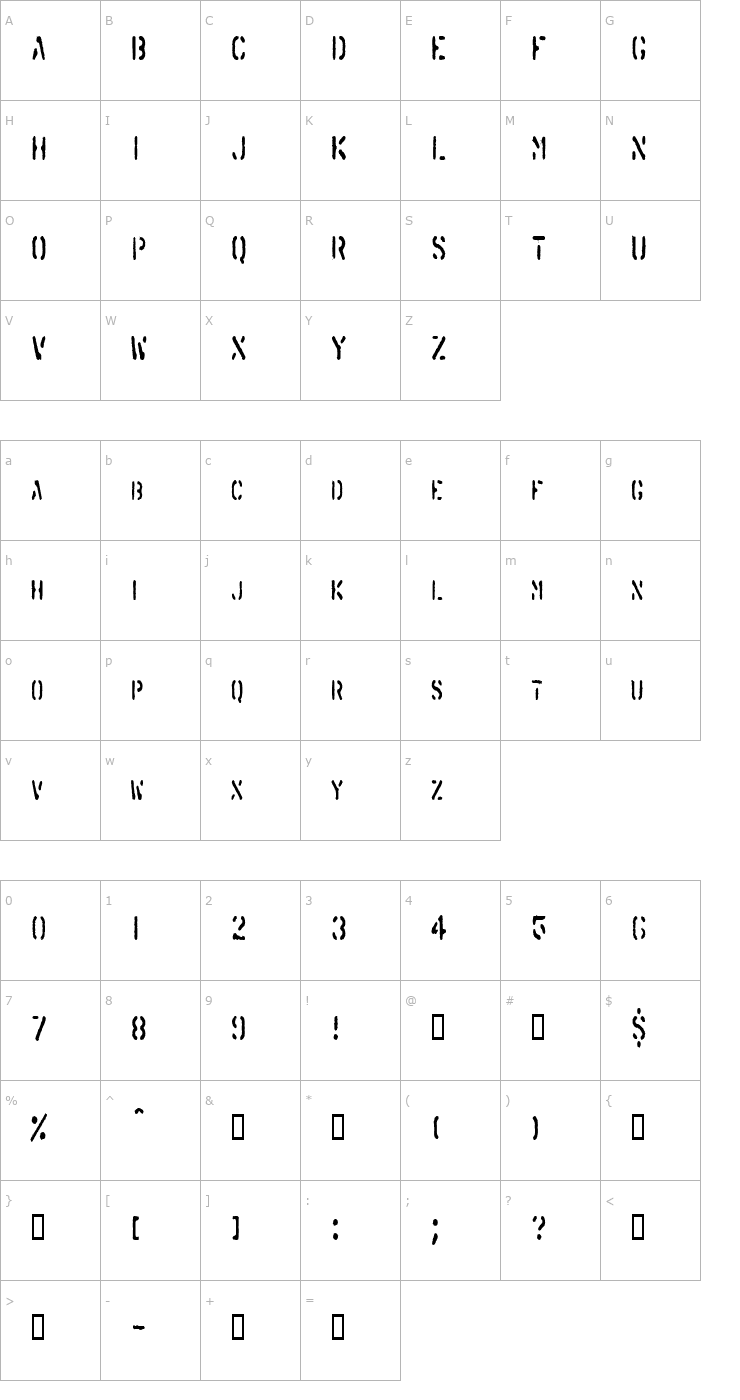 Character Map SprayStencilCondensed Font