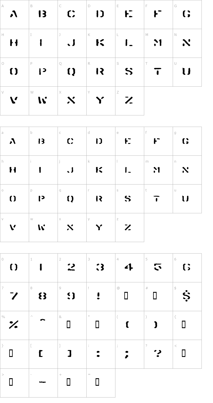 Character Map SprayStencilExtended Font