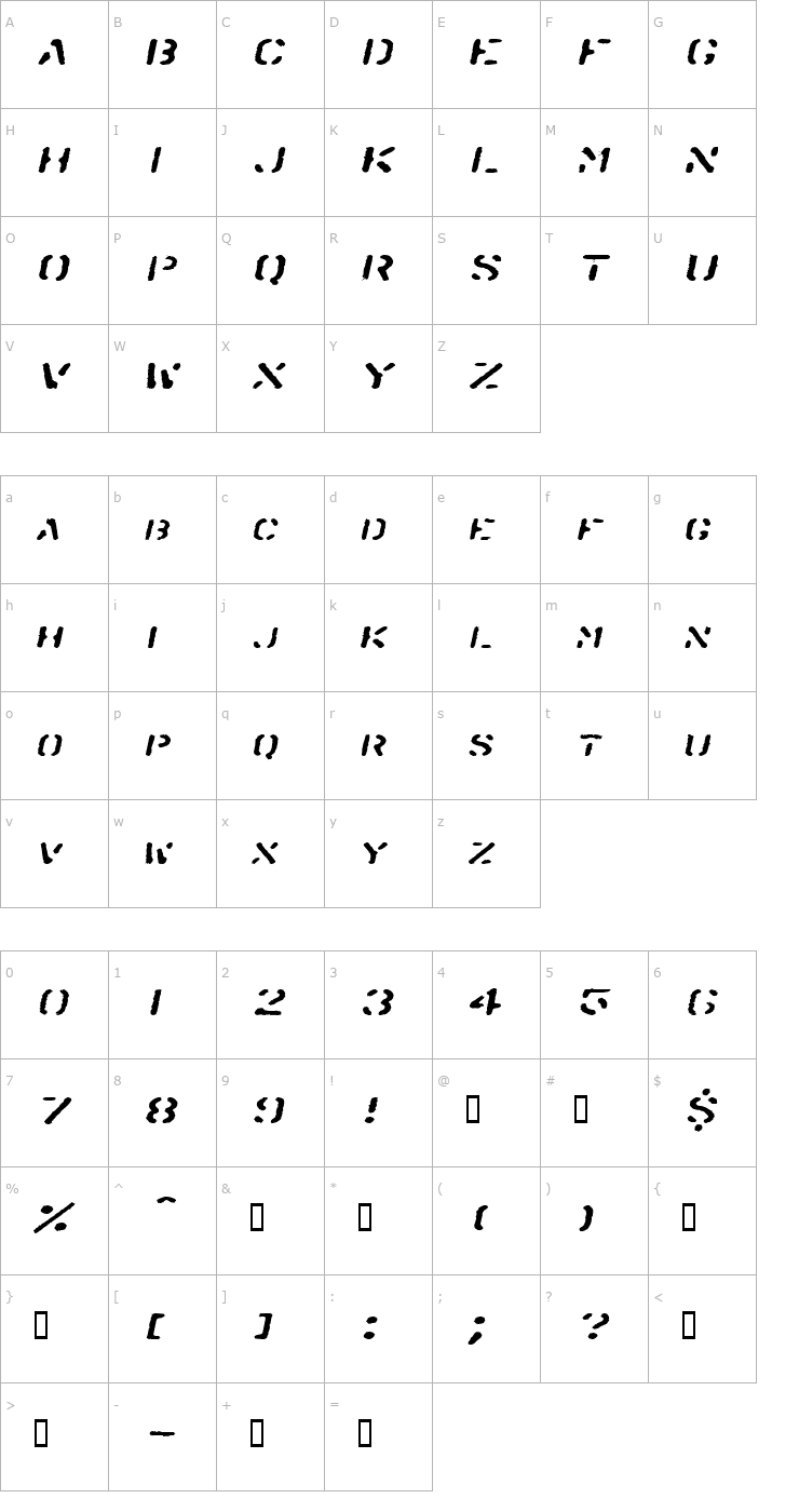 Character Map SprayStencilExtended Oblique Font
