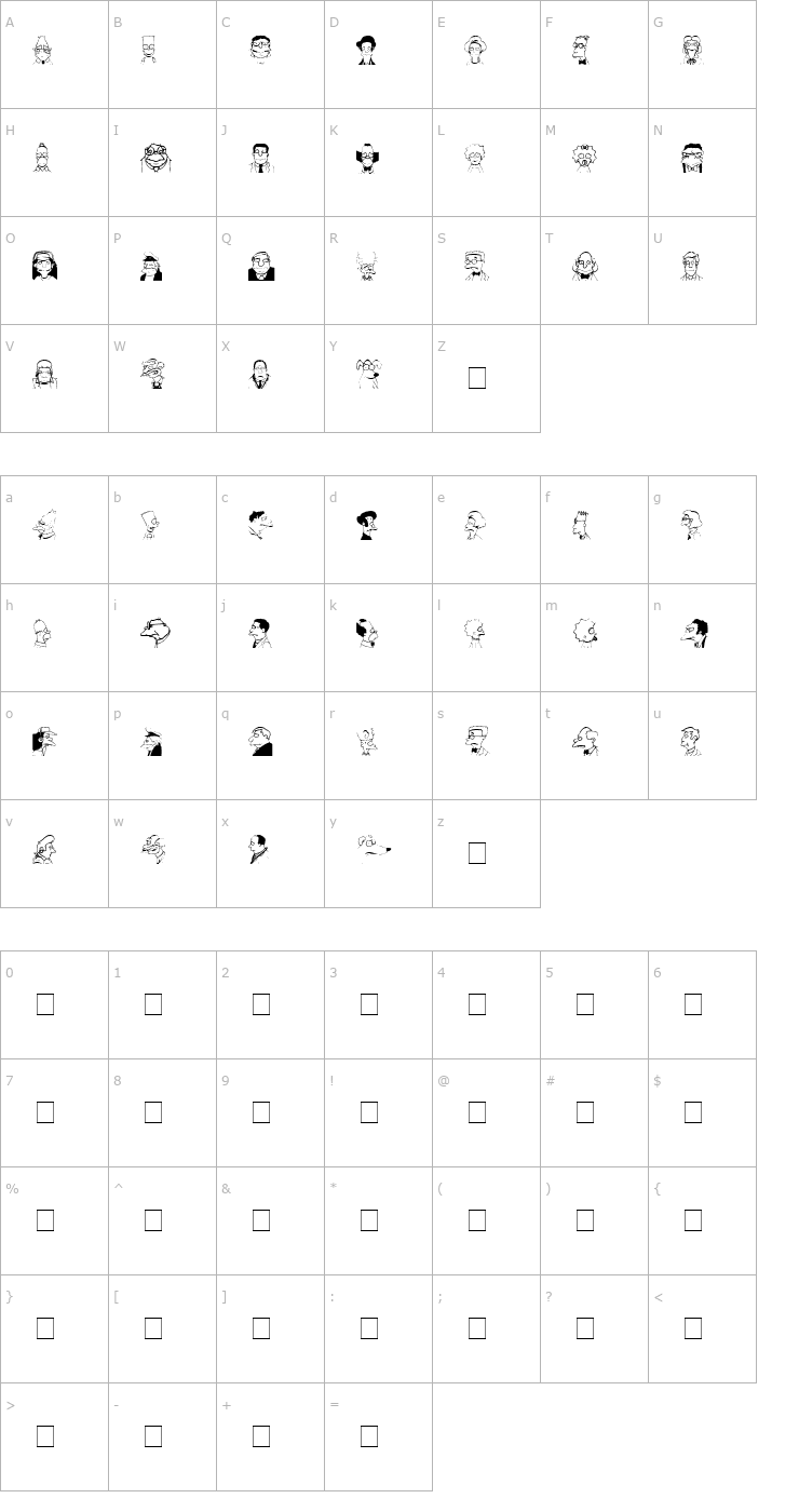Character Map Springfield MugShots Font
