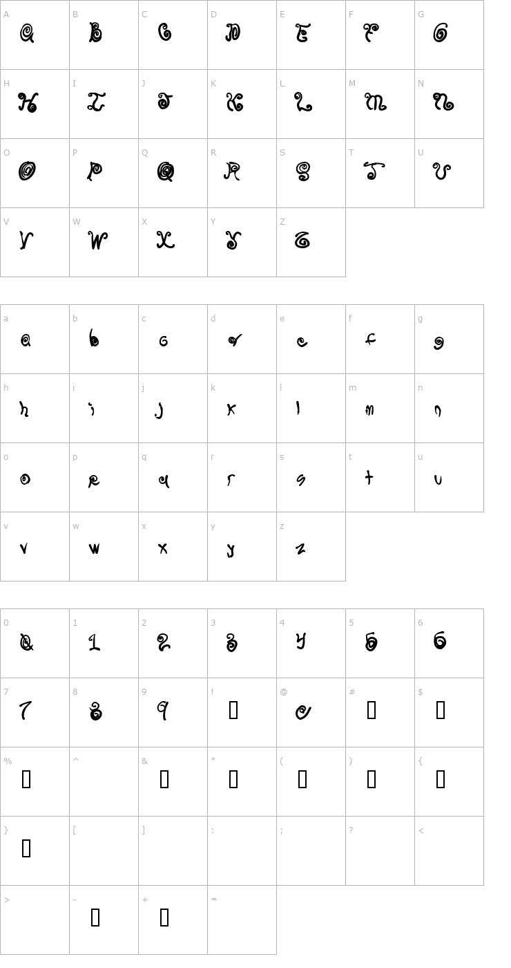 Character Map Spurly Curly Font