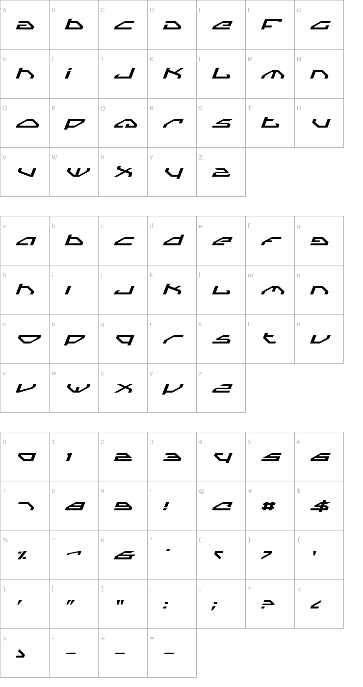 Character Map Spy Lord Expanded Italic Font