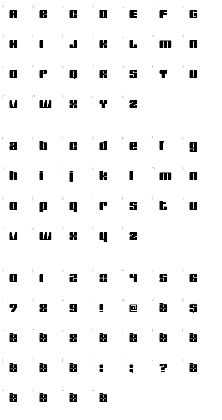 Character Map Square Peg Font