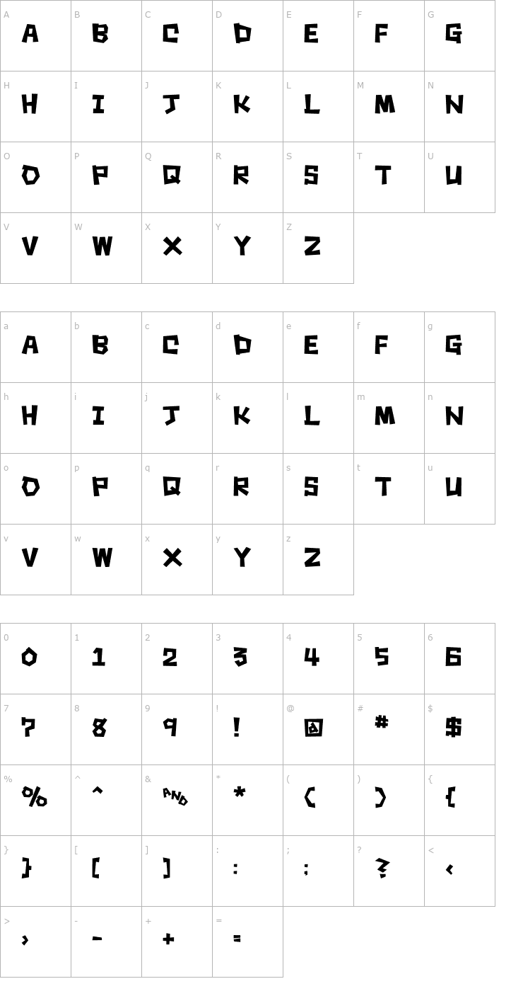 Character Map Square Rough Font