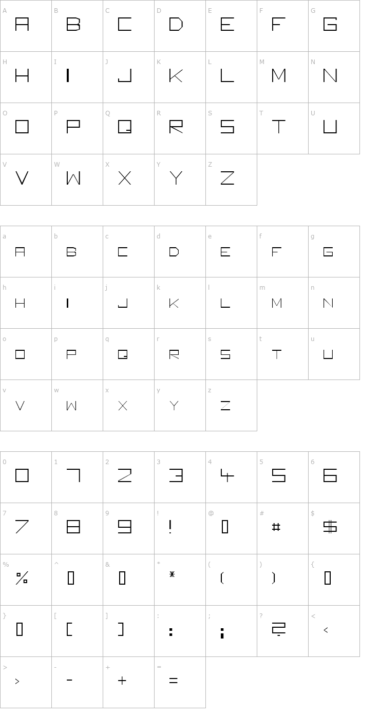 Character Map Square Unique Thin Font