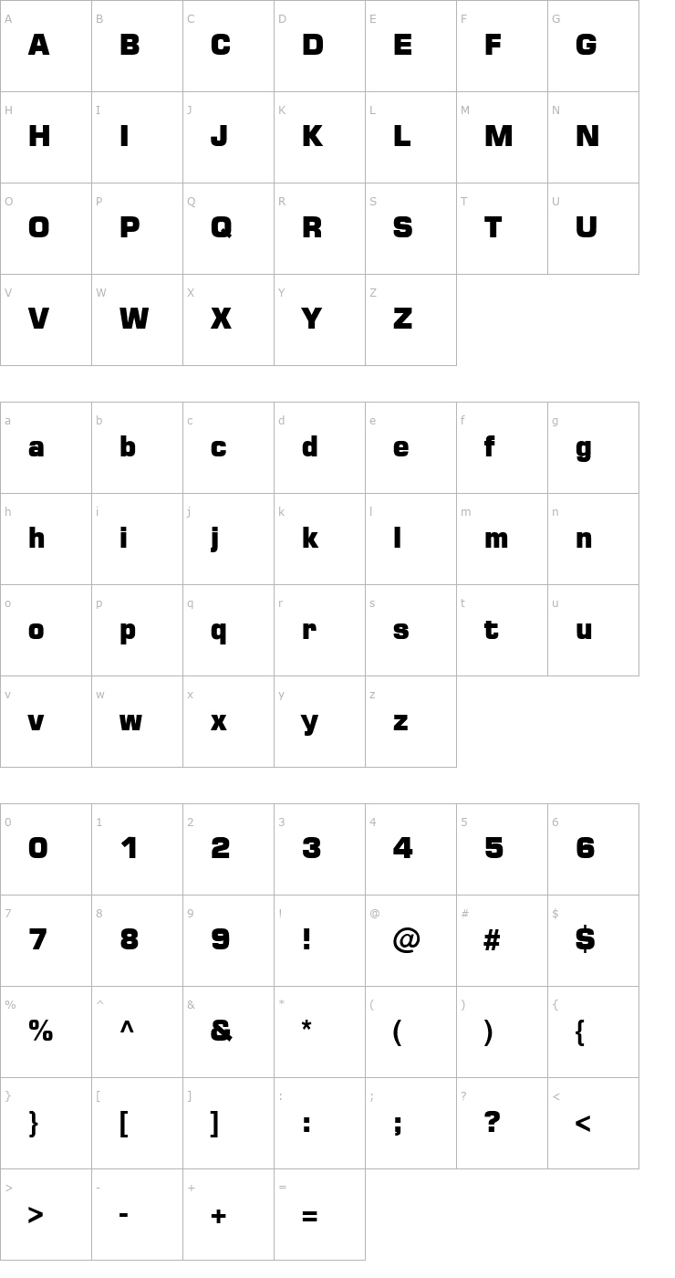 Character Map Square721 Blk Normal Font