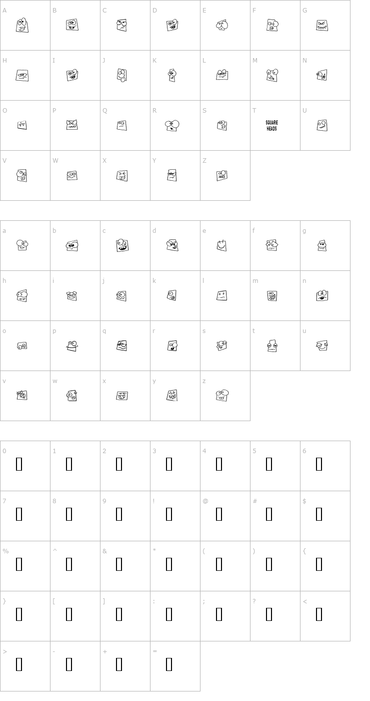 Character Map Squareheads Font