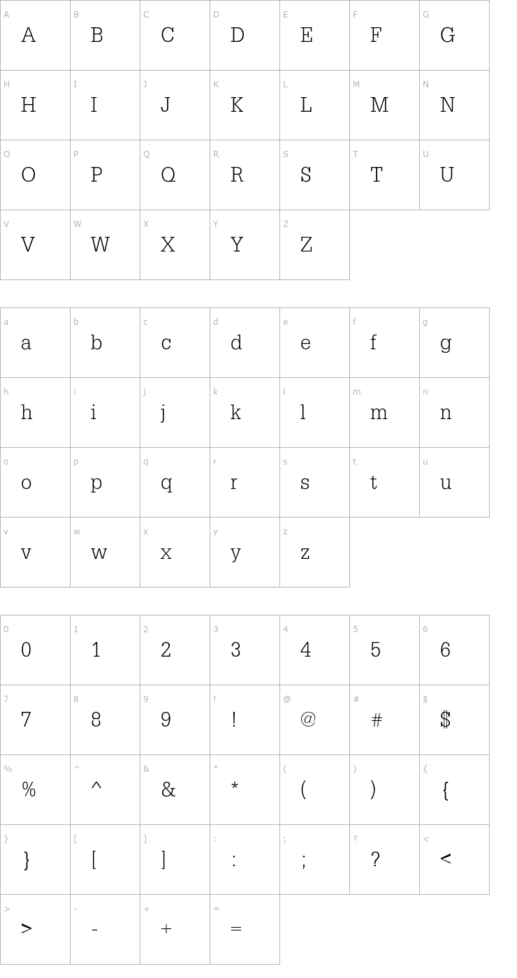 Character Map SquareSerif Font