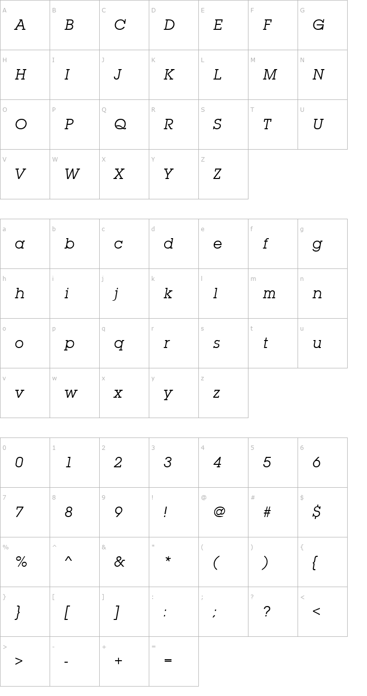 Character Map SquareSerif Italic Font