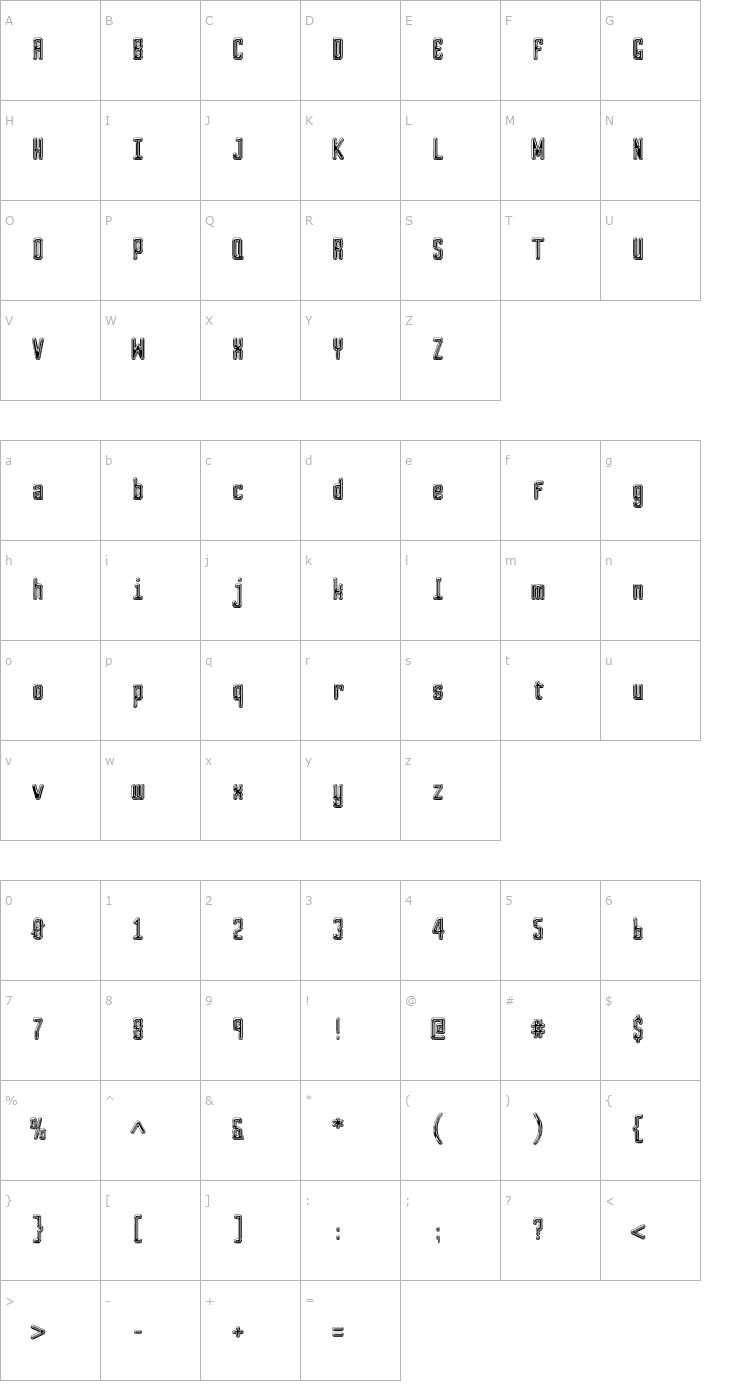 Character Map SquareShooter Mono 'Waxed' Font