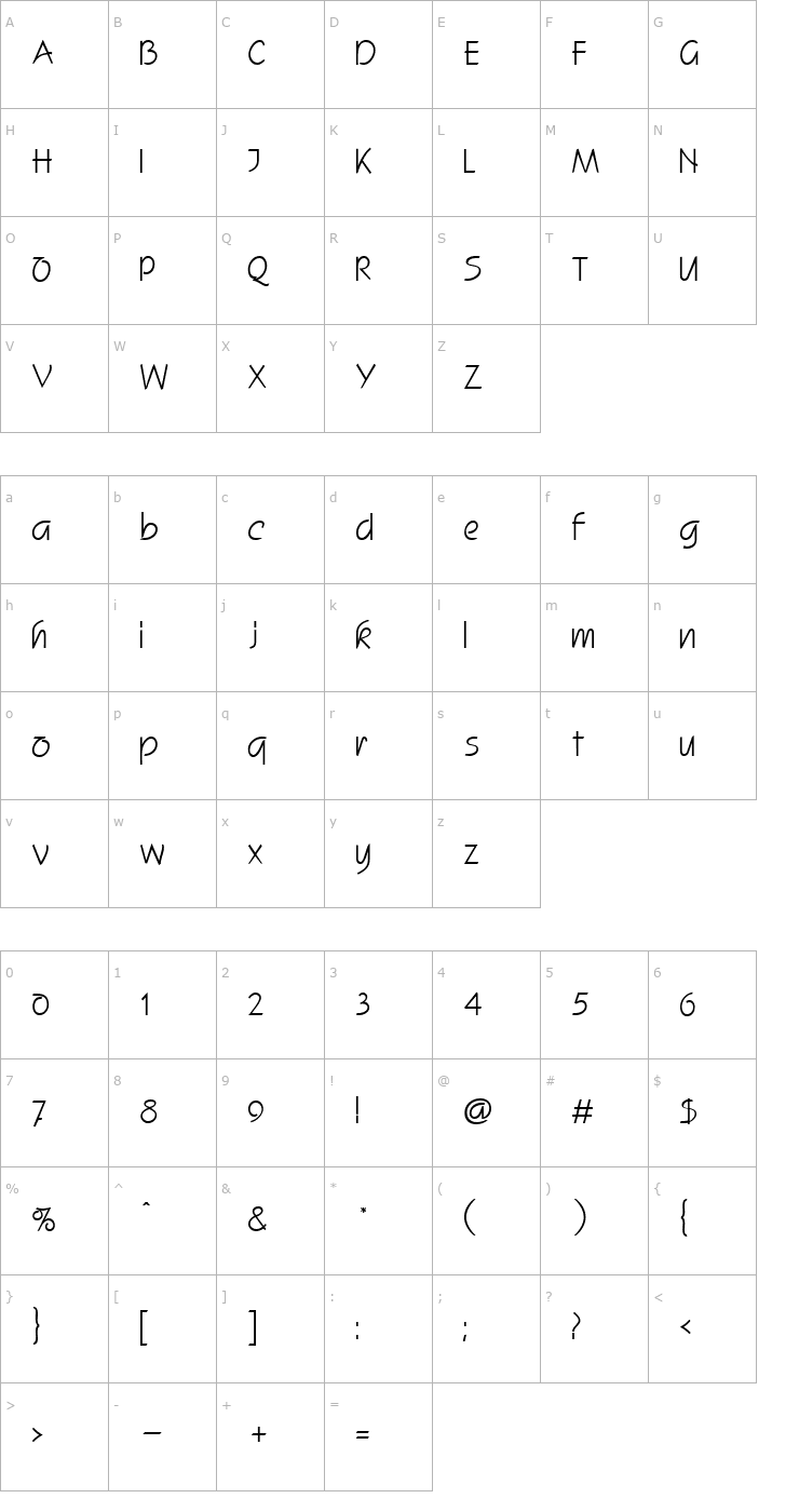 Character Map Squaw-Regular Font