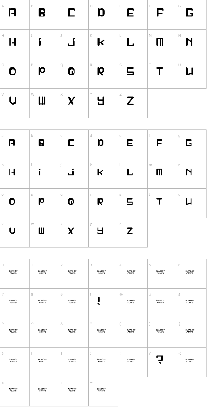 Character Map Squeezy Cheez Font