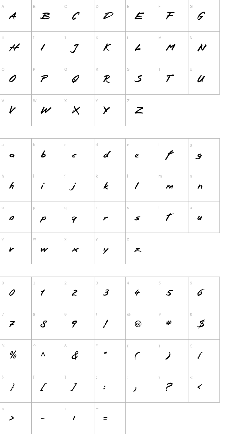 Character Map Squickt Plain PDF Font