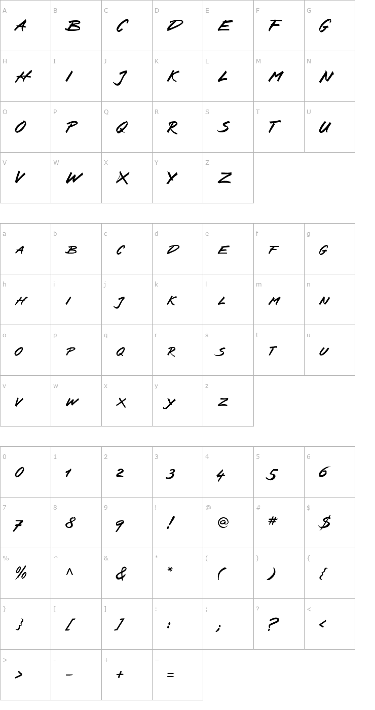 Character Map Squickt Plain SmallCaps PDF Font