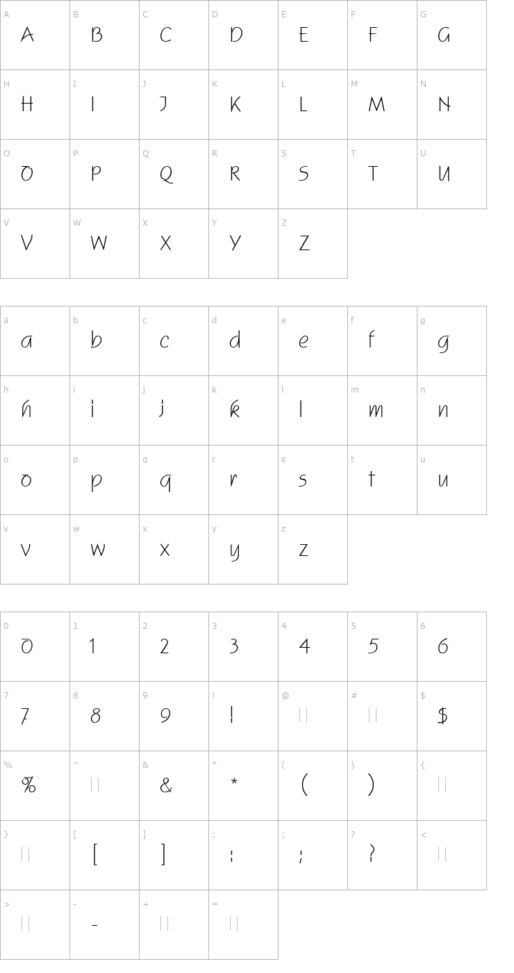 Character Map Squire Plain Font