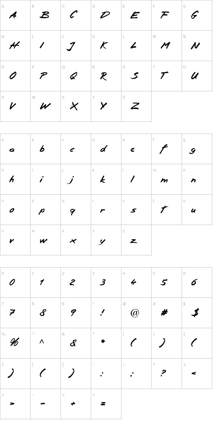 Character Map Squiso Becker Font