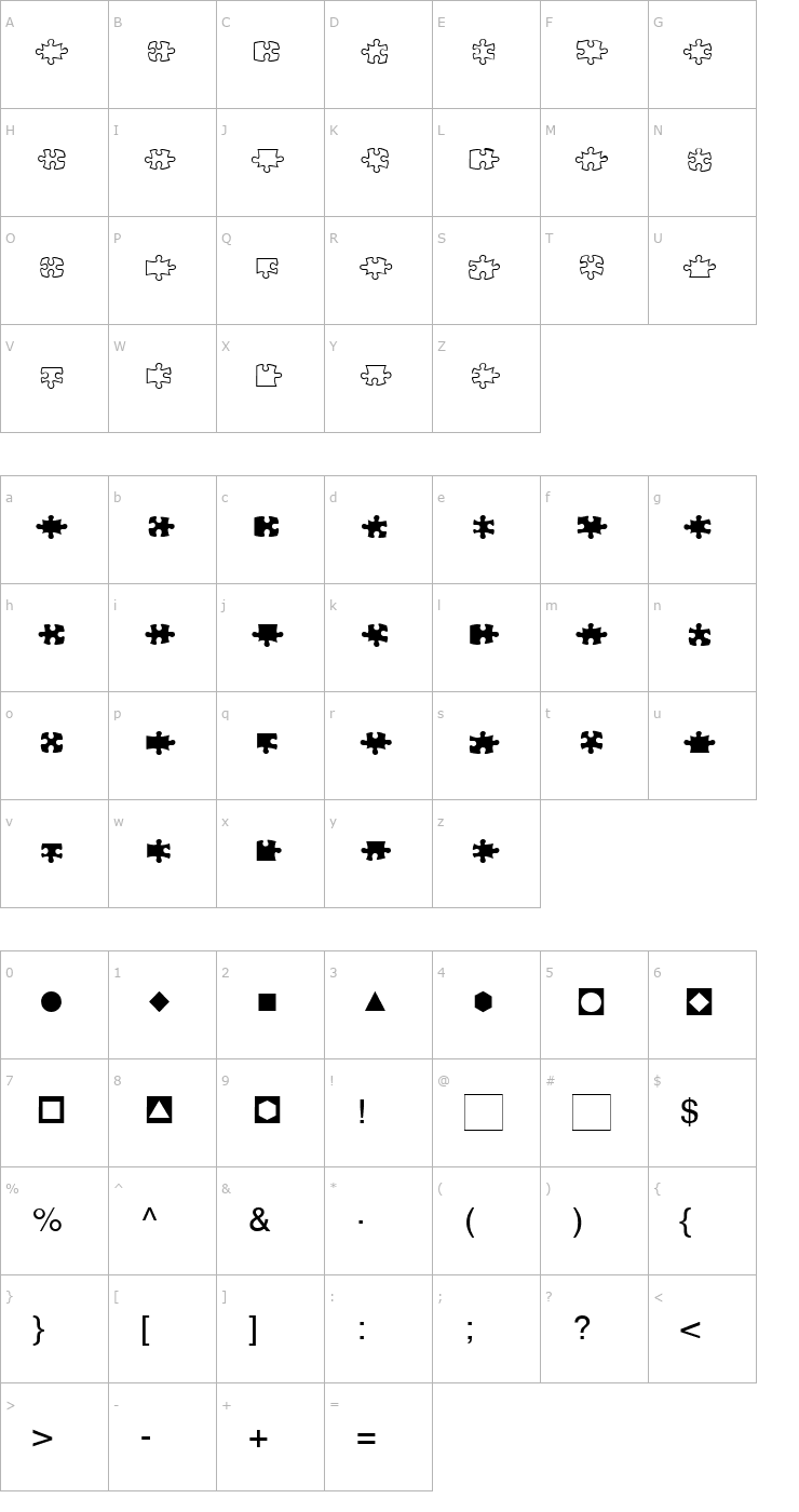 Character Map SR Puzzle Font