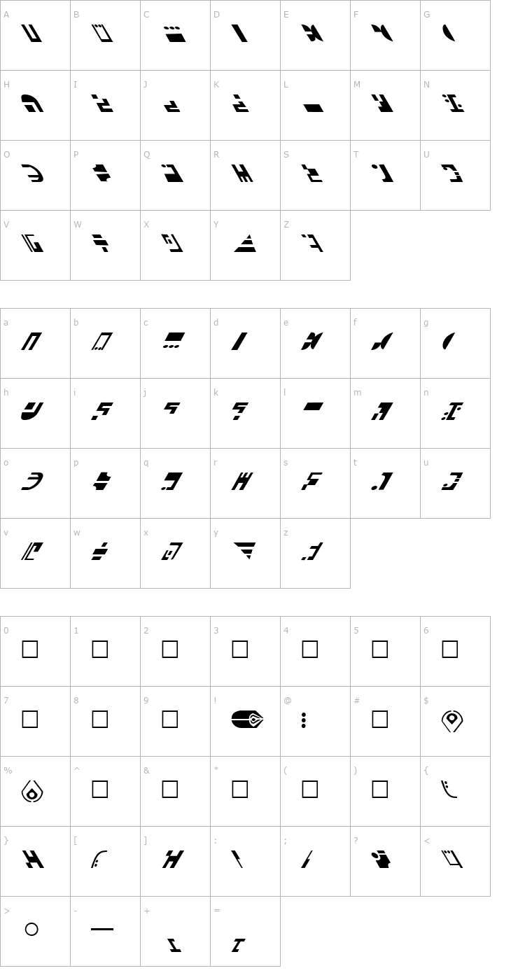 Character Map ST Canon based Ferengi 1L Font