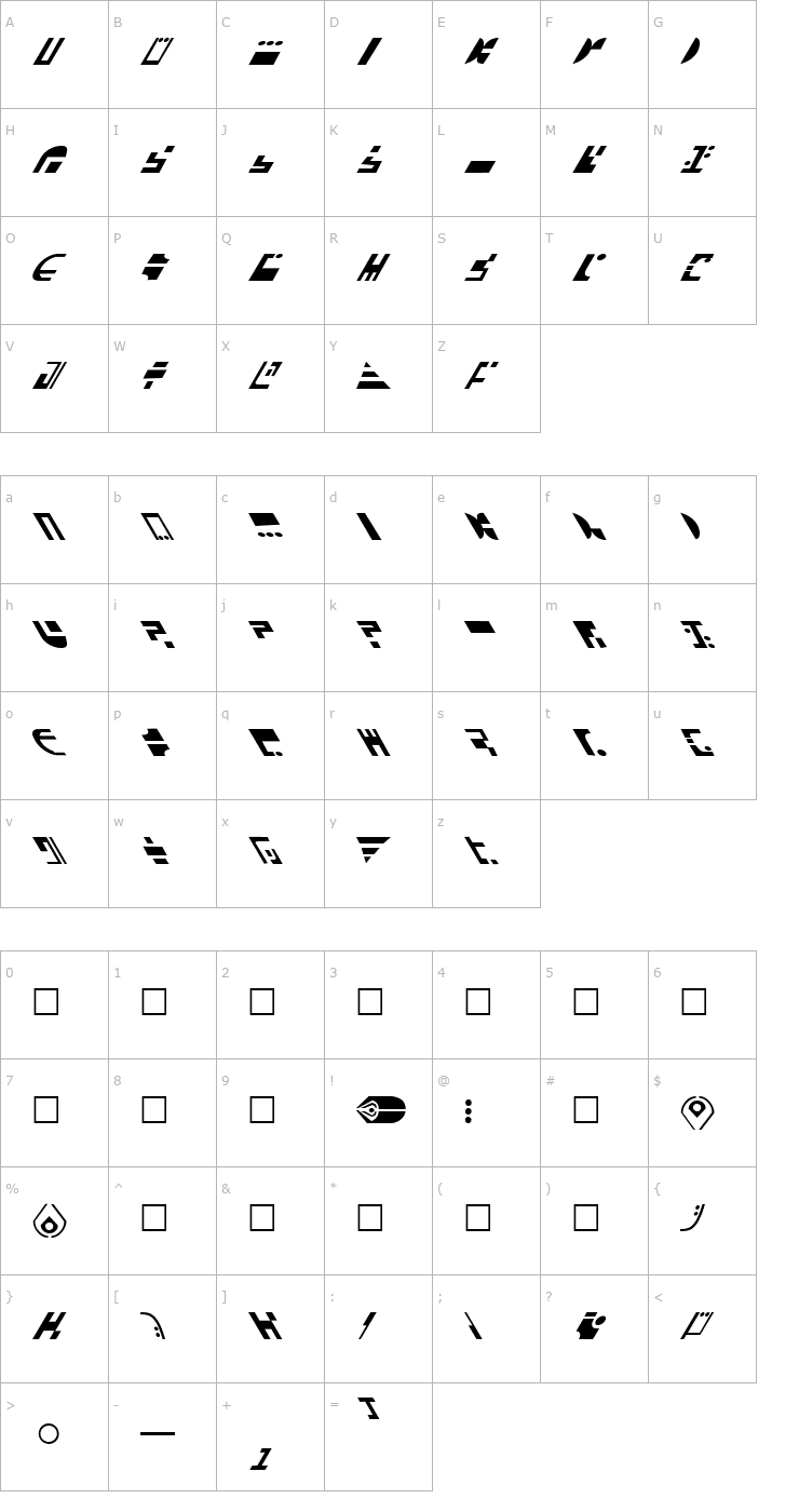 Character Map ST Canon based Ferengi 1R Font