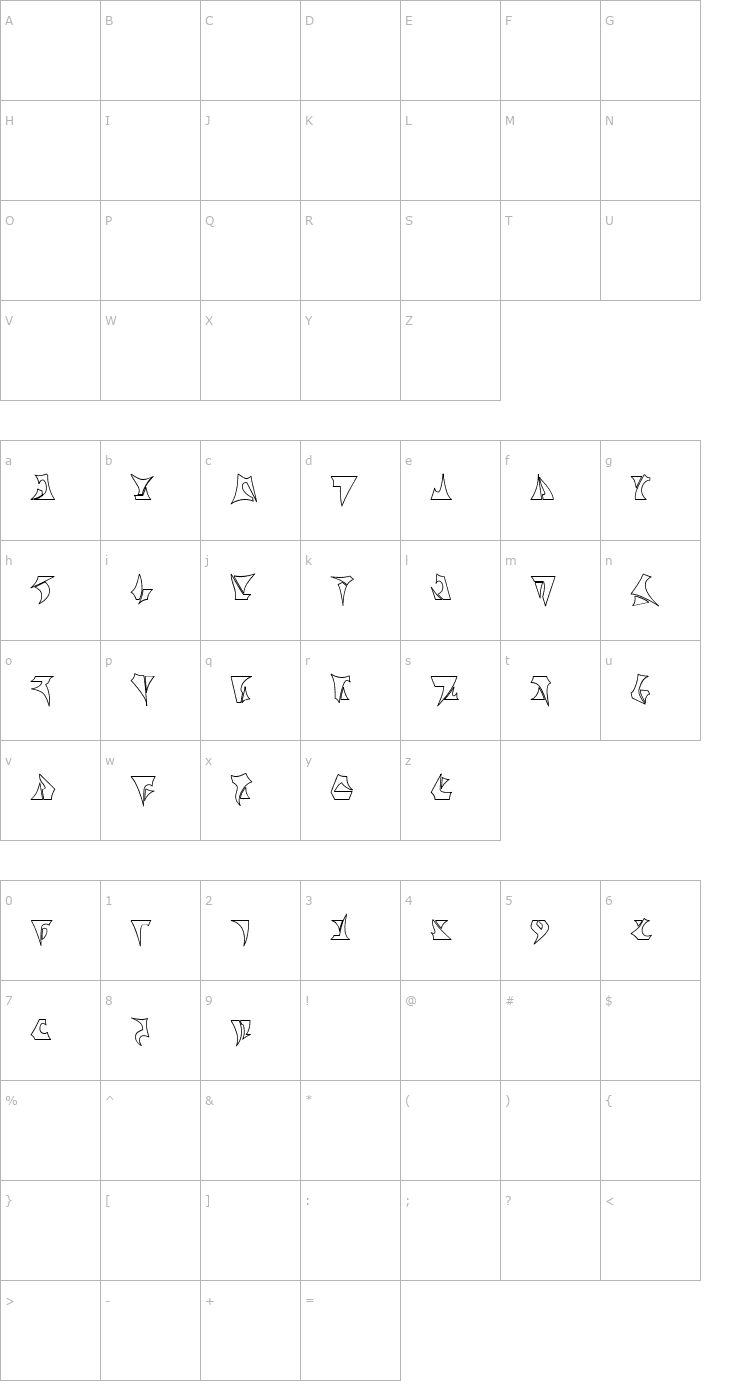 Character Map ST Klinzhai Hollow Font