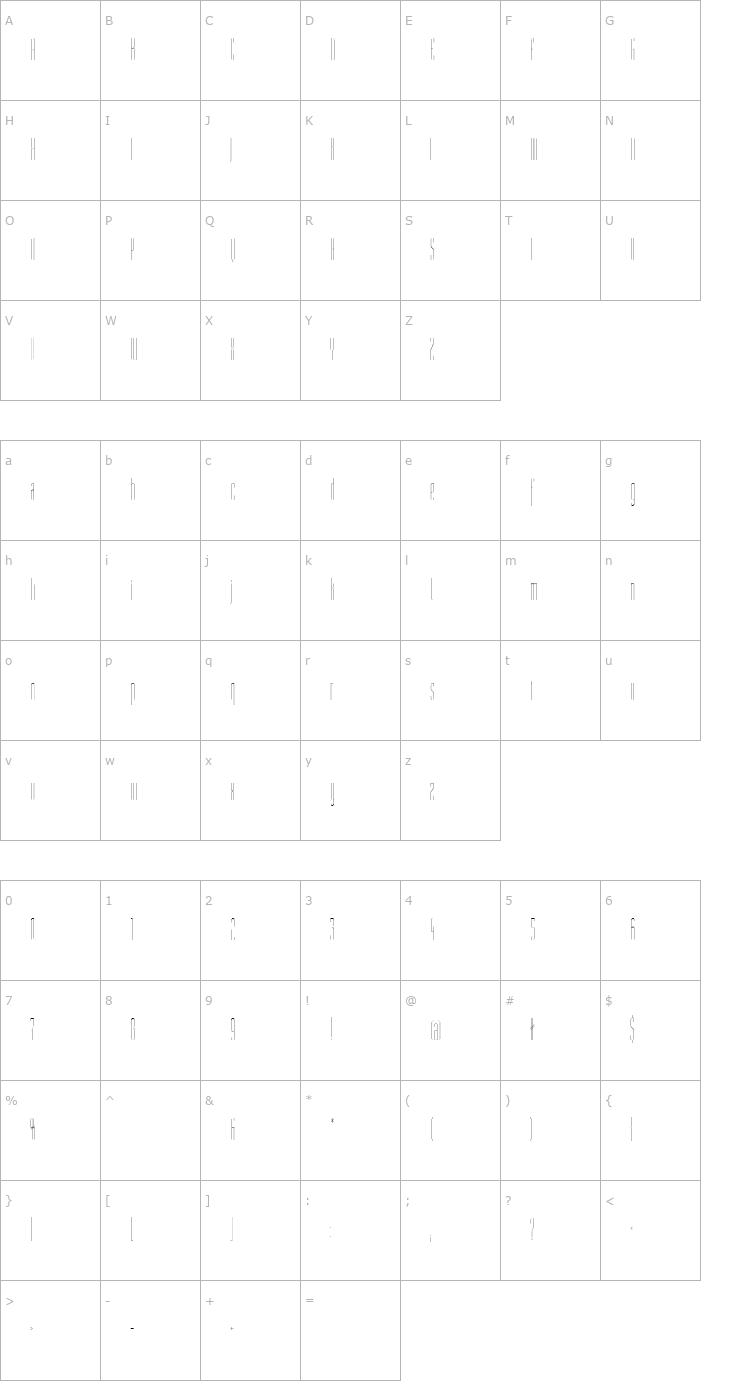 Character Map ST Moviehead Ultra-condensed UltraLight Font