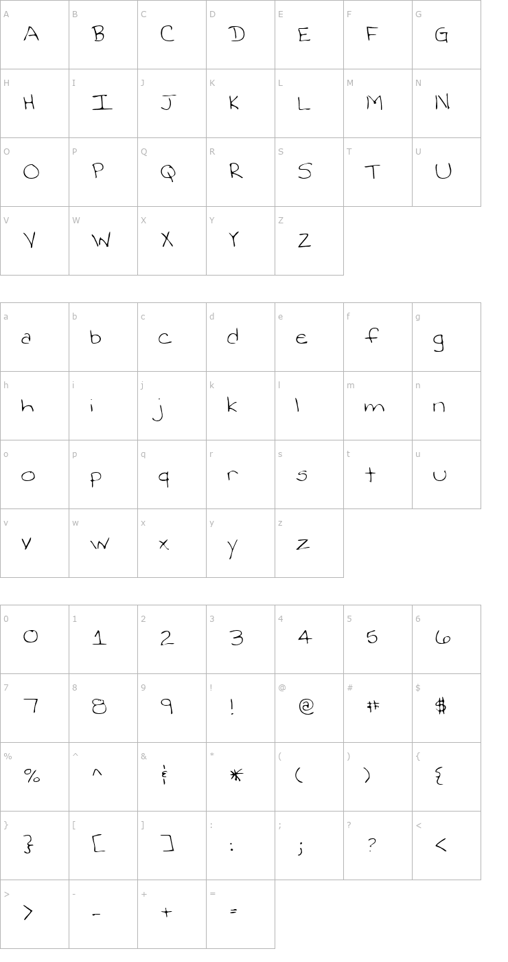 Character Map StacysHand Regular Font