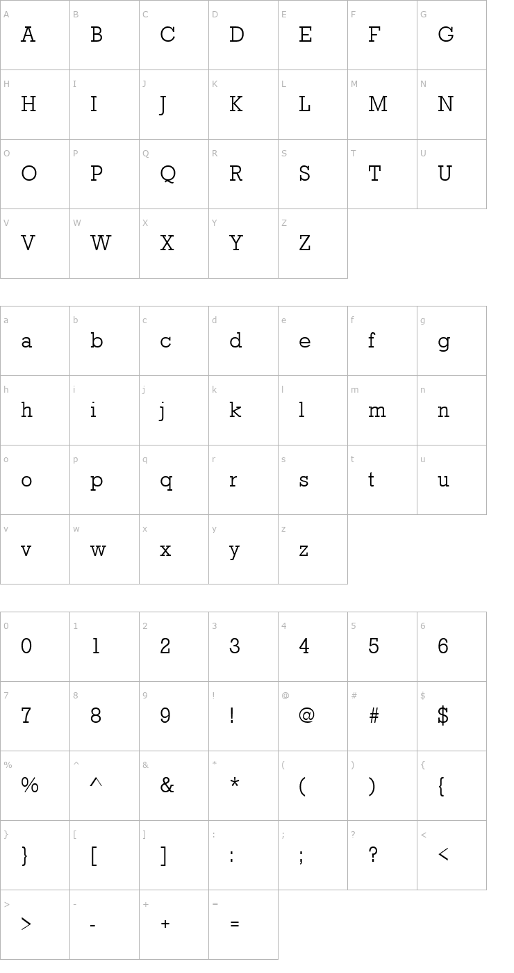 Character Map StaffordLH Regular Font