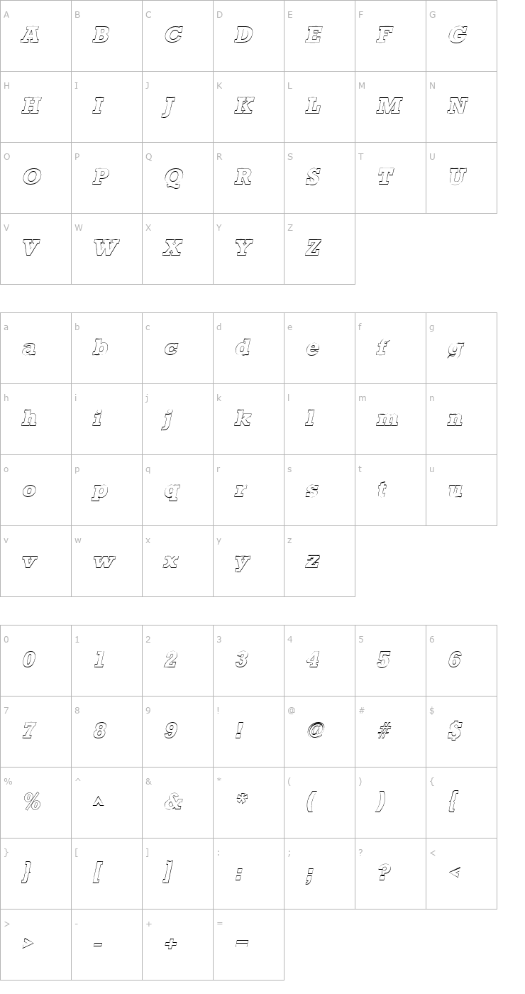 Character Map StaffordOutline Italic Font