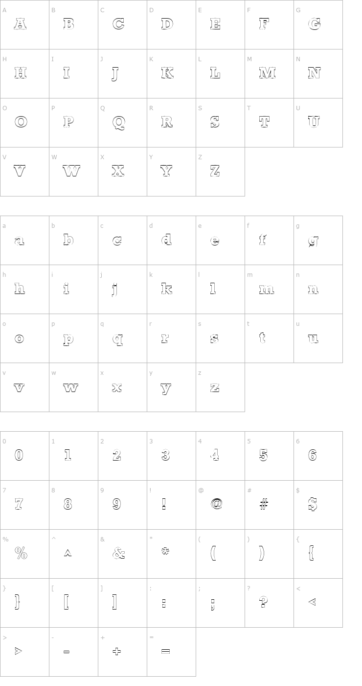 Character Map StaffordOutline Regular Font