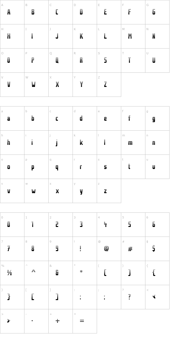Character Map Stahlbetonträger-Stripes Font