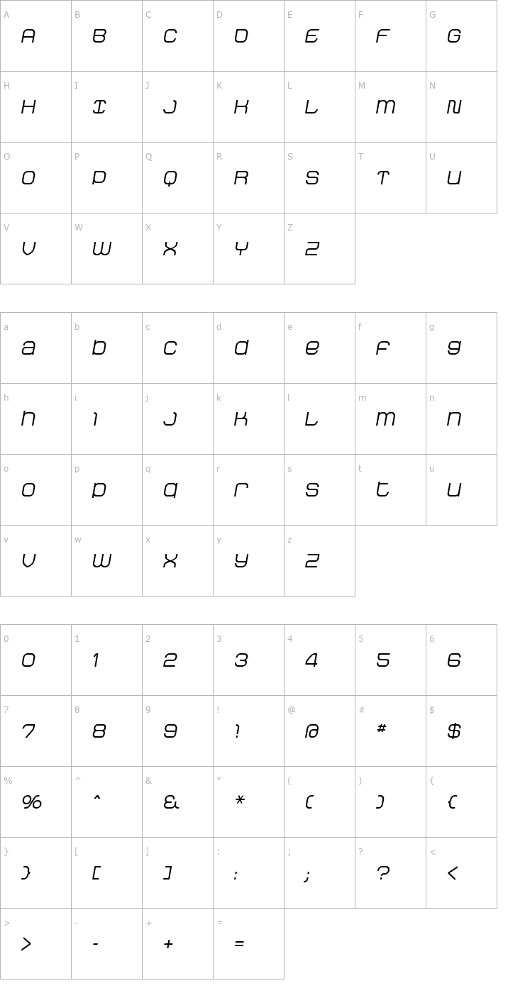 Character Map StakBold Oblique Font