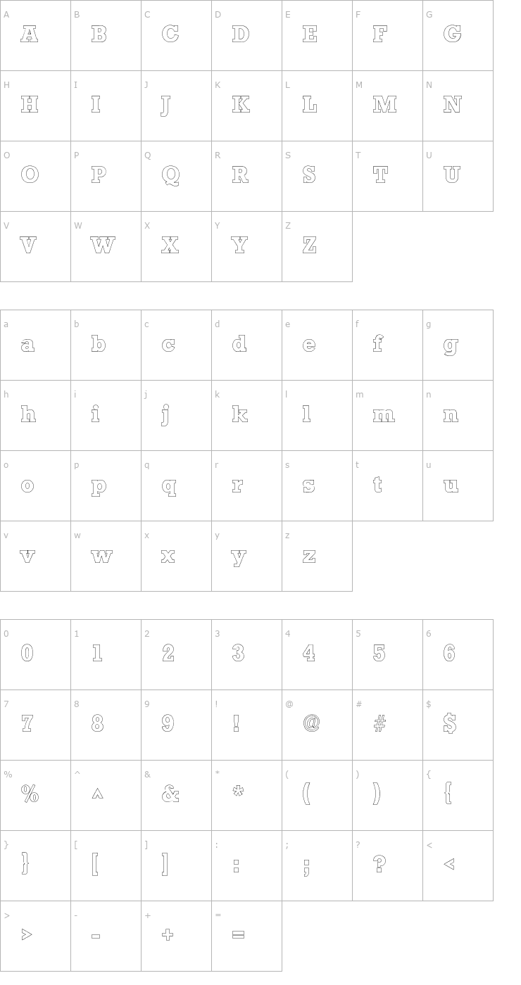 Character Map Stamford Outline SF Font