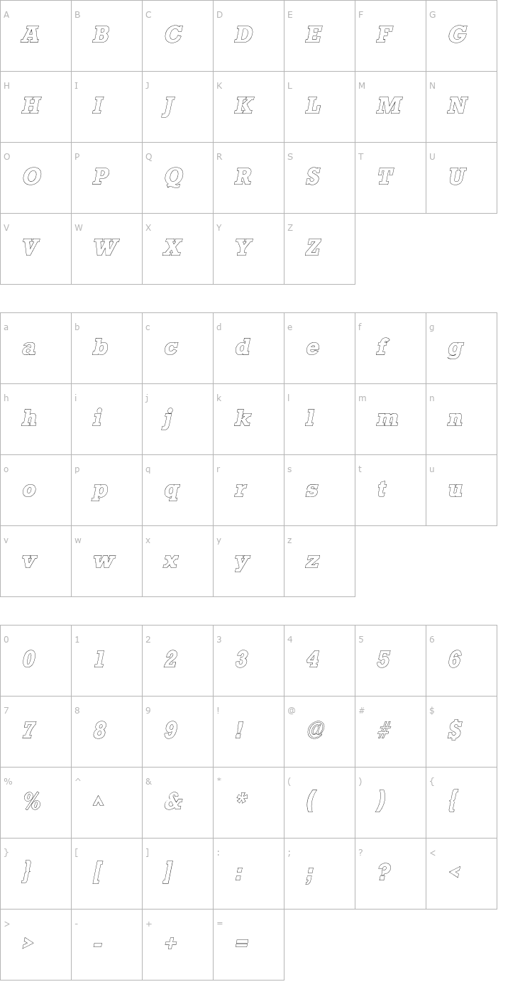 Character Map Stamford Outline SF Italic Font