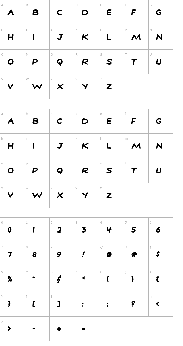 Character Map StanLeeBold Font