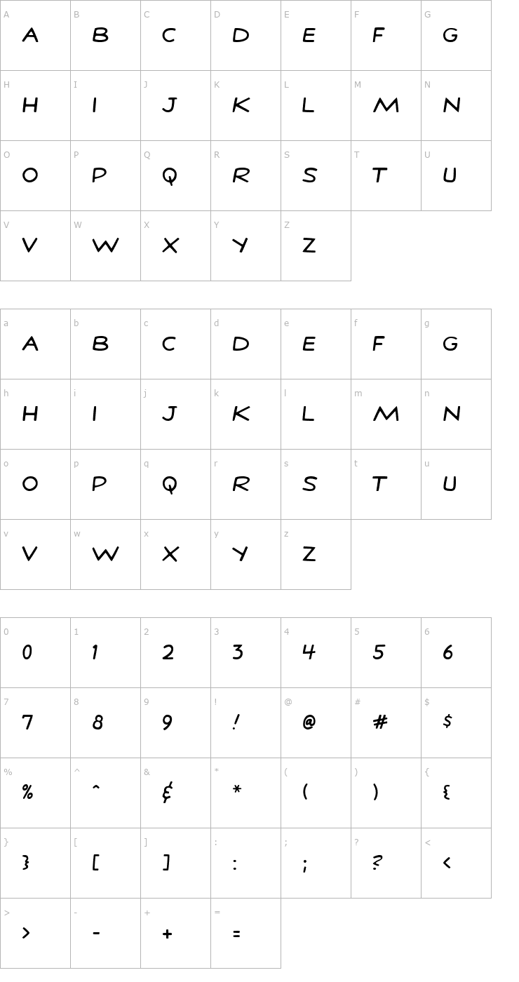 Character Map StanLeeRegular Font