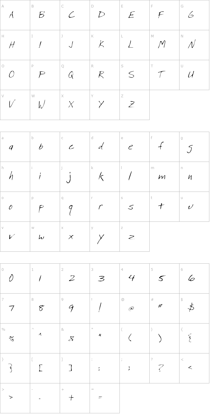 Character Map Stan's Hand Font