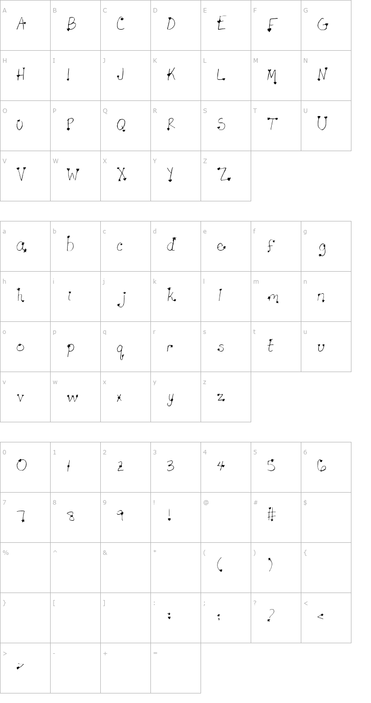 Character Map Star-Crossed Lovers Light Font