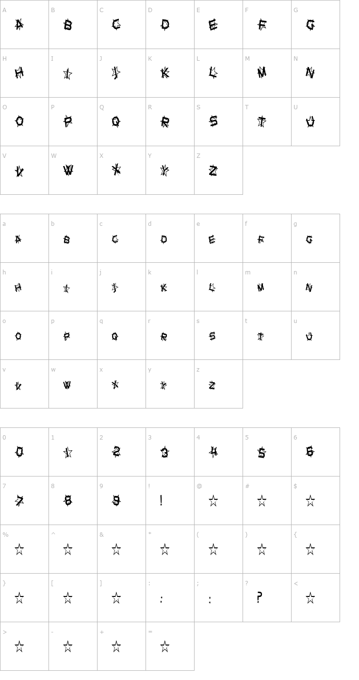 Character Map Star Dust Condensed Font
