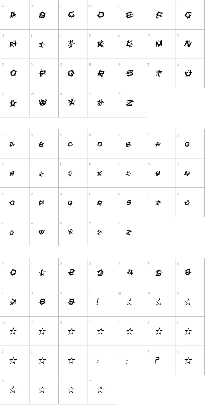 Character Map Star Dust Italic Font