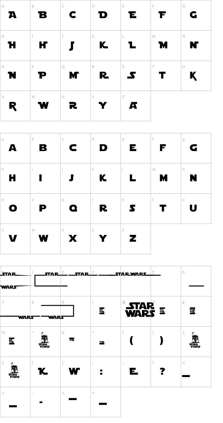 Character Map Star Jedi Logo MonoLine Font