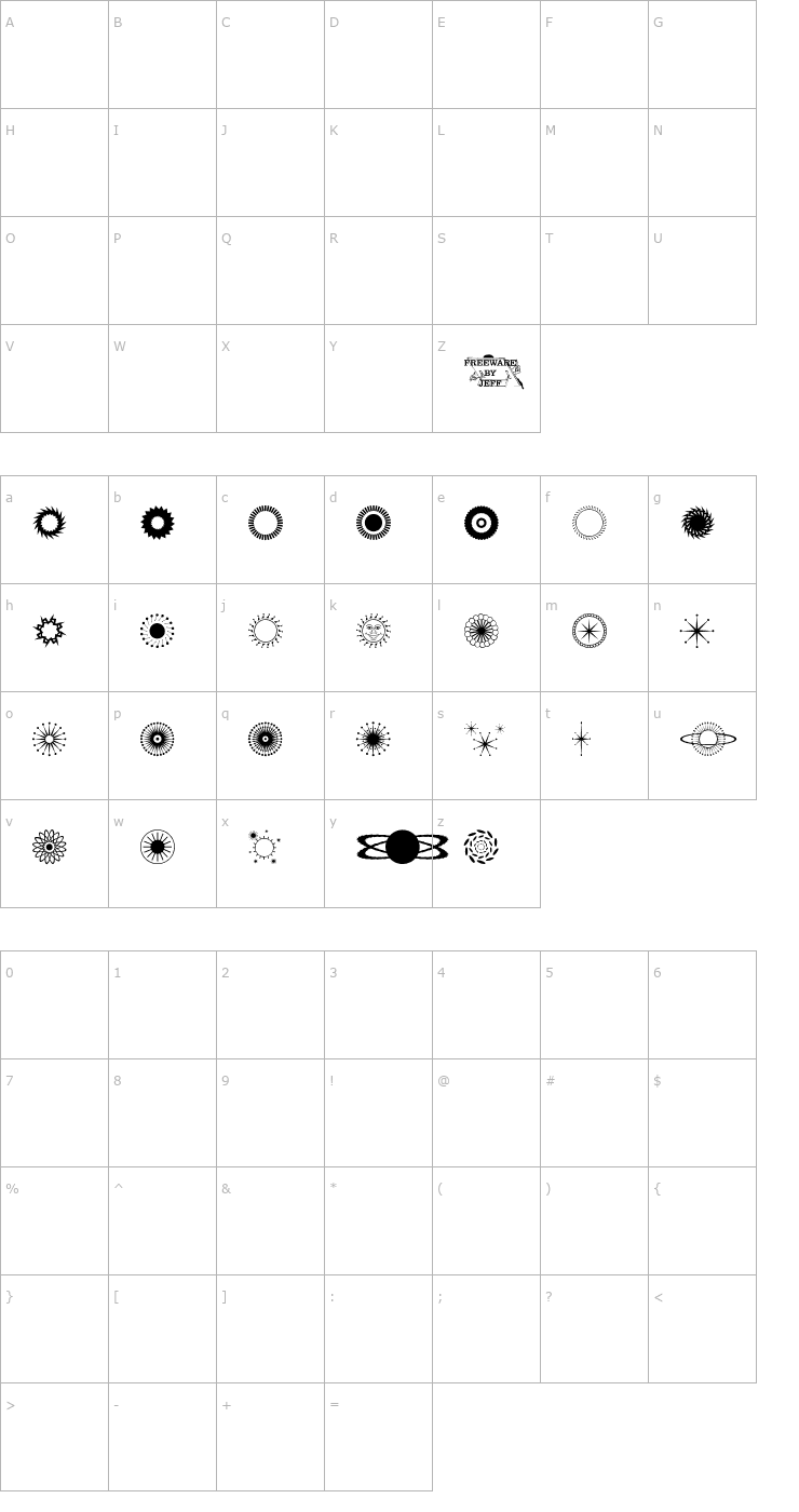 Character Map Star Time 4 Remnants JL Font
