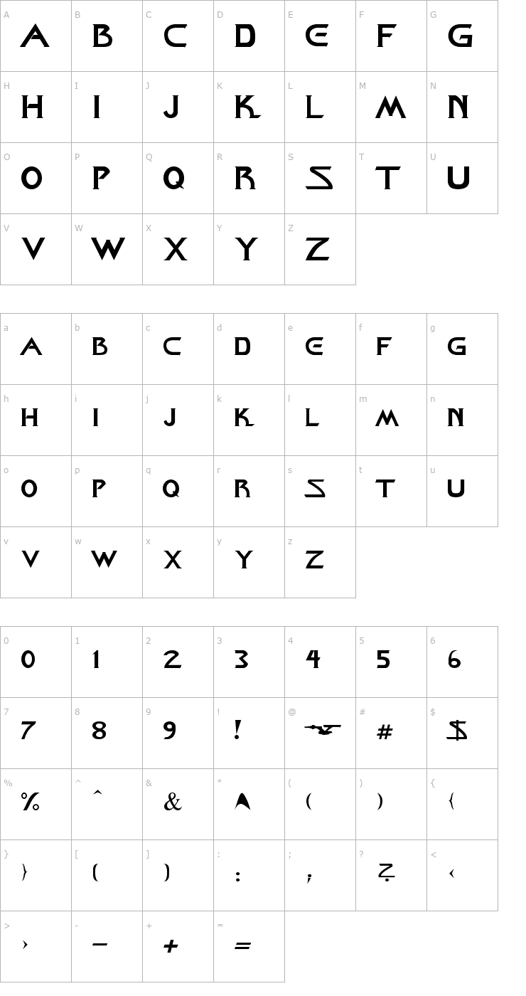 Character Map Star Title Down Font