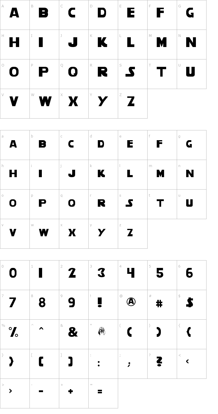 Character Map Star Vader Font