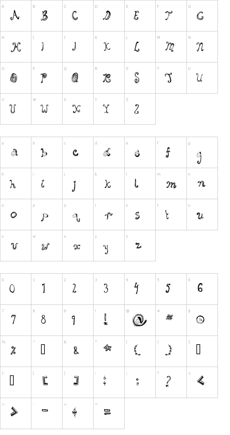 Character Map Starberry Swirl Delight Font