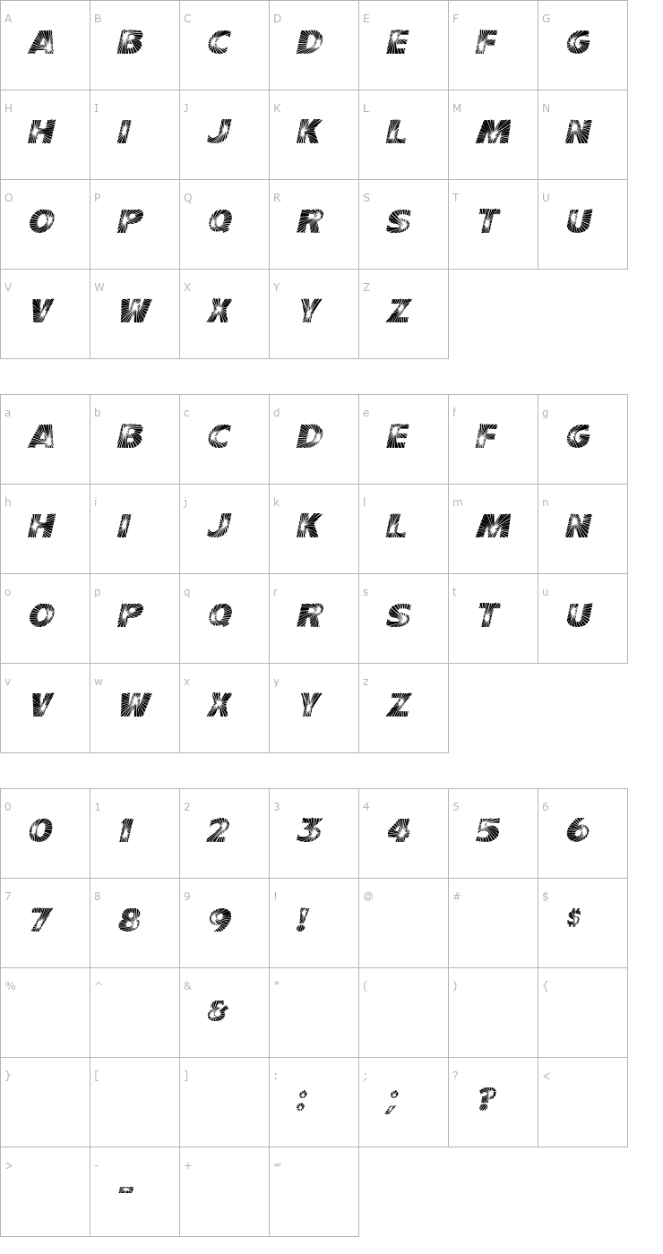 Character Map Starburst Italic Font