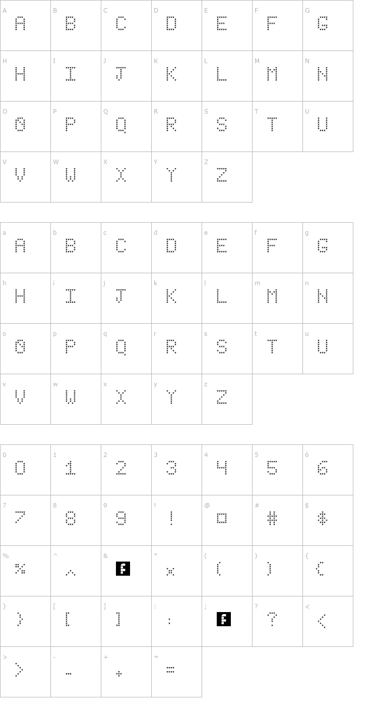 Character Map Stars Revenge Font