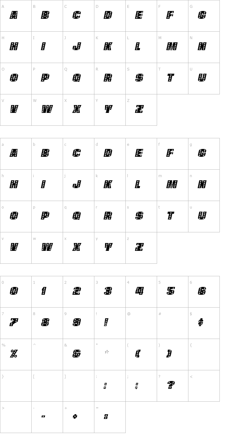 Character Map StarsCaps Italic Font